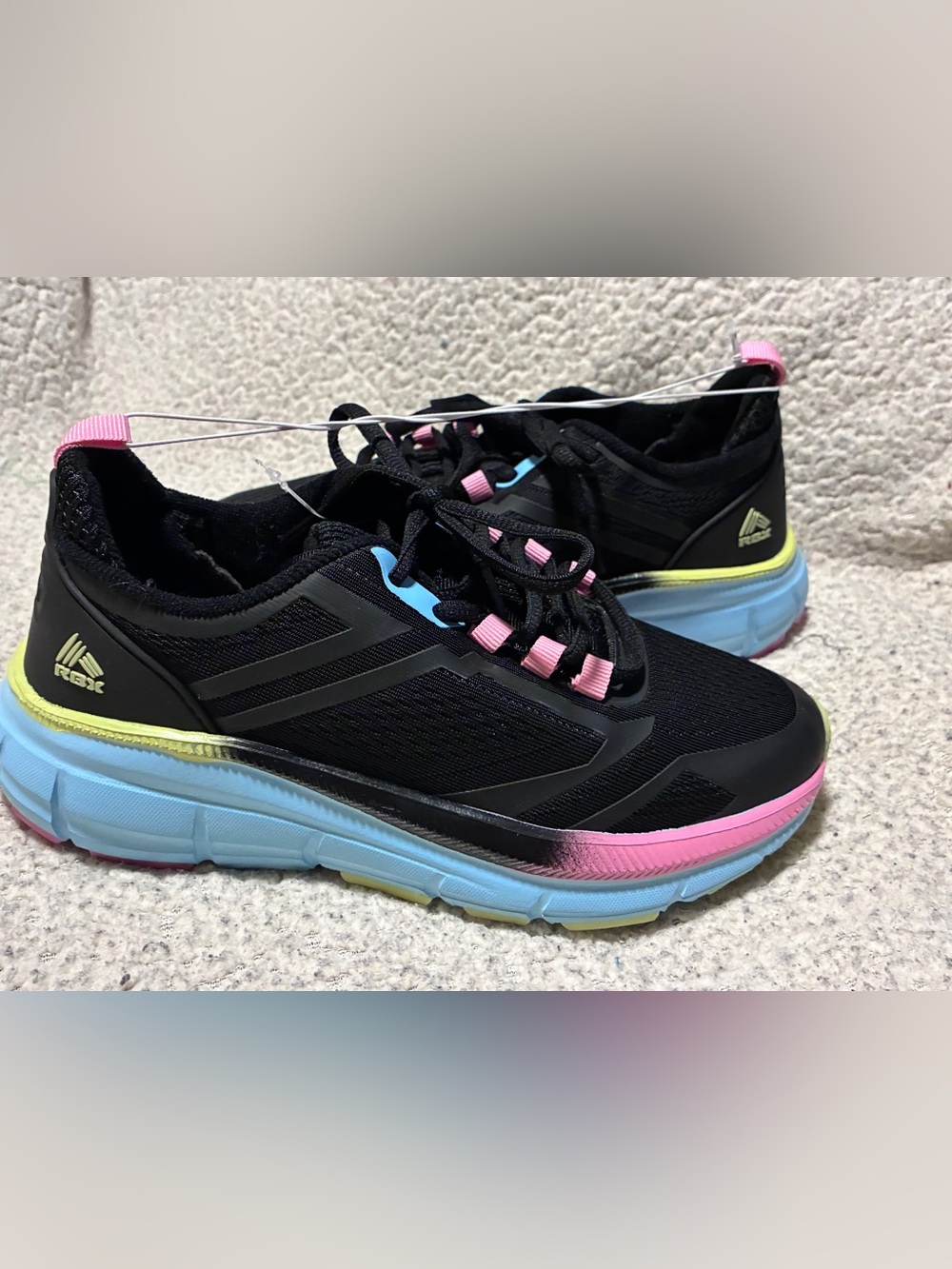 RBX Black Athletic Sneakers with Blue,Pink & Yellow Accents,size 7, new with tag